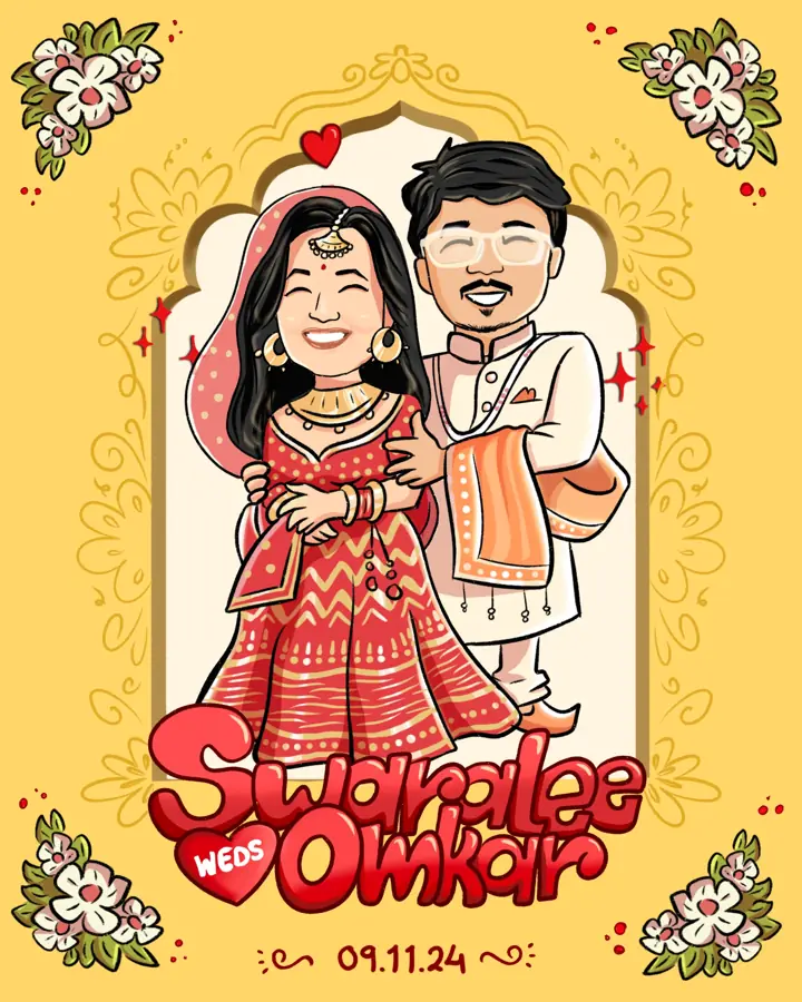 Wedding illustration of Swaralee and Omkar